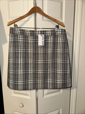 Nine West Navy & Gray Plaid Mini Skirt